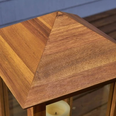 47" Claudine Standing Acacia Wood Candle Outdoor Lantern Teak - Christopher Knight Home 6 47" Claudine Standing Acacia Wood Candle Outdoor Lantern Teak - Christopher Knight Home - Image 4