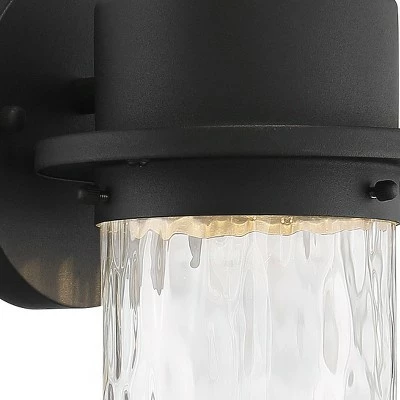 Possini Euro Design Modern Outdoor Wall Light Fixture LED Textured Black 9 1/4" Clear Hammered Glass for House Porch Patio Deck 4 Possini Euro Design Modern Outdoor Wall Light Fixture LED Textured Black 9 1/4" Clear Hammered Glass for House Porch Patio Deck - Image 2