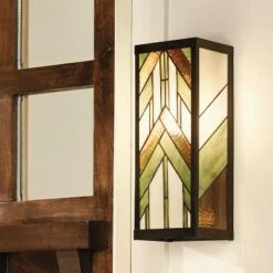 16.25" Stained Glass 1-Light Rectangular Mission Style Outdoor Light Wall Sconce - River of Goods