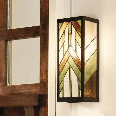 16.25" Stained Glass 1-Light Rectangular Mission Style Outdoor Light Wall Sconce - River of Goods 3 16.25" Stained Glass 1-Light Rectangular Mission Style Outdoor Light Wall Sconce - River of Goods