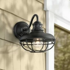 Franklin Iron Works Farmhouse Vintage Outdoor Barn Light Fixture Black 9" Open Metal Cage for Exterior House Porch Patio Outside