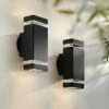 Possini Euro Design Possini Euro Modern Outdoor Wall Light Fixtures Set of 2 Black Aluminum 10 1/2" Clear Glass for Exterior House Porch Patio Outside