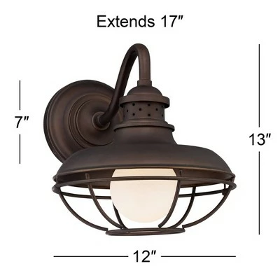 Franklin Iron Works Farmhouse Outdoor Barn Light Fixture Oiled Bronze Open Cage 13" White Glass Orb Diffuser for Exterior House 6 Franklin Iron Works Farmhouse Outdoor Barn Light Fixture Oiled Bronze Open Cage 13" White Glass Orb Diffuser for Exterior House - Image 5