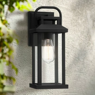 John Timberland Modern Industrial Outdoor Wall Light Fixture Matte Black Lantern 14 1/2" Clear Glass Exterior House Porch Patio 3 John Timberland Modern Industrial Outdoor Wall Light Fixture Matte Black Lantern 14 1/2" Clear Glass Exterior House Porch Patio