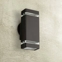 Possini Euro Design Modern Outdoor Wall Light Fixture Halogen Bronze 10 1/2" Rectangular Up Down Clear Glass for House Porch Patio