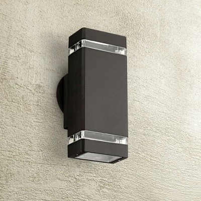 Possini Euro Design Modern Outdoor Wall Light Fixture Halogen Bronze 10 1/2" Rectangular Up Down Clear Glass for House Porch Patio 3 Possini Euro Design Modern Outdoor Wall Light Fixture Halogen Bronze 10 1/2" Rectangular Up Down Clear Glass for House Porch Patio