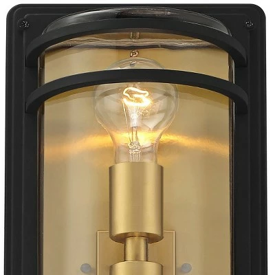 John Timberland Modern Outdoor Wall Light Fixture Black Brass 2-Light Downlight Uplight 16" Clear Glass Exterior House Porch Patio 4 John Timberland Modern Outdoor Wall Light Fixture Black Brass 2-Light Downlight Uplight 16" Clear Glass Exterior House Porch Patio - Image 2