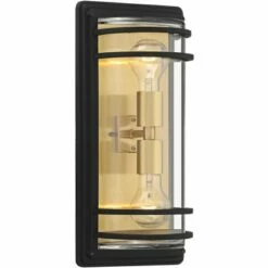 John Timberland Modern Outdoor Wall Light Fixture Black Brass 2-Light Downlight Uplight 16" Clear Glass Exterior House Porch Patio 10 John Timberland Modern Outdoor Wall Light Fixture Black Brass 2-Light Downlight Uplight 16" Clear Glass Exterior House Porch Patio -Outdoor Lighting Official Shop unnamed file 4166