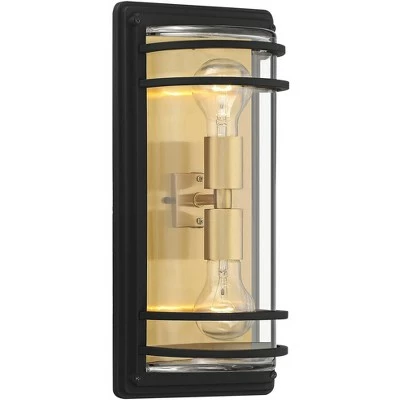 John Timberland Modern Outdoor Wall Light Fixture Black Brass 2-Light Downlight Uplight 16" Clear Glass Exterior House Porch Patio 5 John Timberland Modern Outdoor Wall Light Fixture Black Brass 2-Light Downlight Uplight 16" Clear Glass Exterior House Porch Patio - Image 3