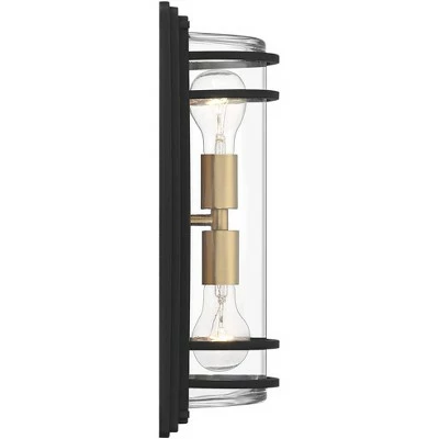 John Timberland Modern Outdoor Wall Light Fixture Black Brass 2-Light Downlight Uplight 16" Clear Glass Exterior House Porch Patio 7 John Timberland Modern Outdoor Wall Light Fixture Black Brass 2-Light Downlight Uplight 16" Clear Glass Exterior House Porch Patio - Image 5