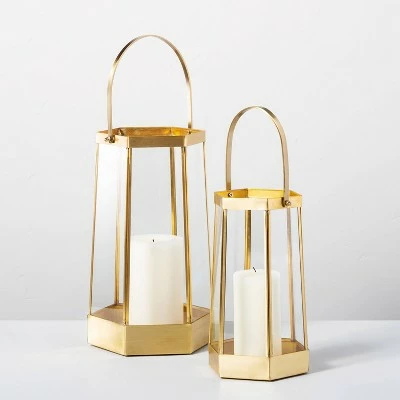 Hearth & Hand With Magnolia Brass & Glass Hexagonal Lantern - Hearth & Hand™ with Magnolia 4 Hearth & Hand With Magnolia Brass & Glass Hexagonal Lantern - Hearth & Hand™ with Magnolia - Image 2