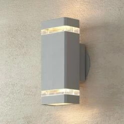 Possini Euro Design Modern Outdoor Wall Sconce Fixture Matte Silver 10 1/2" Clear Glass Up Down for Exterior House Porch Patio