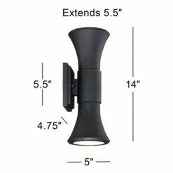 Possini Euro Design Modern Outdoor Wall Light Fixture LED Textured Black 2-Light 14" Sanded Glass Up Down for Exterior House Porch -Outdoor Lighting Official Shop unnamed file 4245