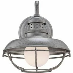 Franklin Iron Works Farmhouse Barn Light Fixture Galvanized Steel Open Cage 13" White Glass Diffuser Damp Rated for Porch Patio -Outdoor Lighting Official Shop unnamed file 4255