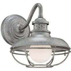 Franklin Iron Works Farmhouse Barn Light Fixture Galvanized Steel Open Cage 13" White Glass Diffuser Damp Rated for Porch Patio -Outdoor Lighting Official Shop unnamed file 4256