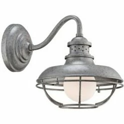 Franklin Iron Works Farmhouse Barn Light Fixture Galvanized Steel Open Cage 13" White Glass Diffuser Damp Rated for Porch Patio -Outdoor Lighting Official Shop unnamed file 4257