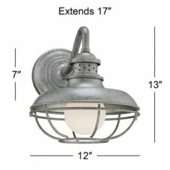 Franklin Iron Works Farmhouse Barn Light Fixture Galvanized Steel Open Cage 13" White Glass Diffuser Damp Rated for Porch Patio -Outdoor Lighting Official Shop unnamed file 4258