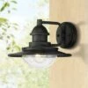 Franklin Iron Works Industrial Outdoor Wall Light Fixture Matte Black 8 1/2" LED Seedy Glass Damp Rated Exterior House Porch Patio