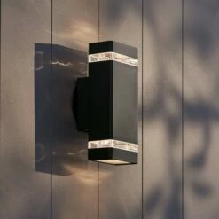 Possini Euro Design Modern Outdoor Wall Light Fixture Black 10 1/2" Rectangular Glass Up Down for House Porch Patio -Outdoor Lighting Official Shop unnamed file 4287
