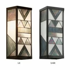 16.25" Stained Glass 1-Light Rectangular Geometric Outdoor Light Wall Sconce - River of Goods -Outdoor Lighting Official Shop unnamed file 4298