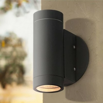 Possini Euro Design Modern Outdoor Wall Light Fixture Matte Black Cylinder 6 1/2" Tempered Glass Lens Up Down for Exterior House 3 Possini Euro Design Modern Outdoor Wall Light Fixture Matte Black Cylinder 6 1/2" Tempered Glass Lens Up Down for Exterior House