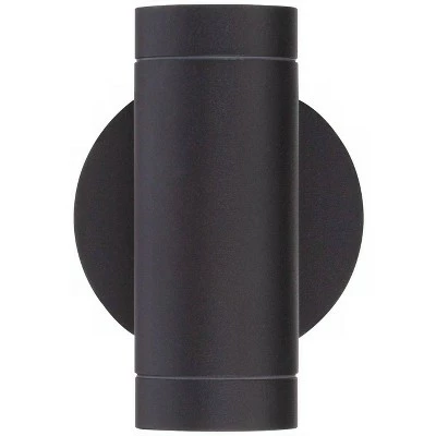Possini Euro Design Modern Outdoor Wall Light Fixture Matte Black Cylinder 6 1/2" Tempered Glass Lens Up Down for Exterior House 4 Possini Euro Design Modern Outdoor Wall Light Fixture Matte Black Cylinder 6 1/2" Tempered Glass Lens Up Down for Exterior House - Image 2