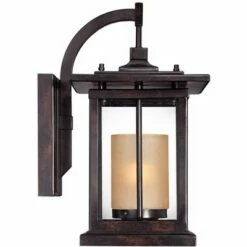 Franklin Iron Works Modern Outdoor Wall Light Fixture Bronze Steel 16 1/2" Clear and Amber Frosted Glass for Exterior House Porch -Outdoor Lighting Official Shop unnamed file 4321