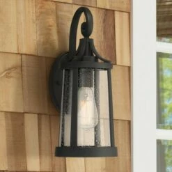 Franklin Iron Works Industrial Outdoor Wall Light Fixture Black Metal 15 1/2" Clear Seedy Glass for Exterior House Porch Outside