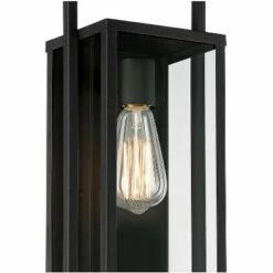 Possini Euro Design Modern Outdoor Wall Light Fixture Textured Black Metal 19" Clear Glass Panel for Exterior House Porch Outside -Outdoor Lighting Official Shop unnamed file 4352