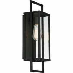 Possini Euro Design Modern Outdoor Wall Light Fixture Textured Black Metal 19" Clear Glass Panel for Exterior House Porch Outside -Outdoor Lighting Official Shop unnamed file 4354