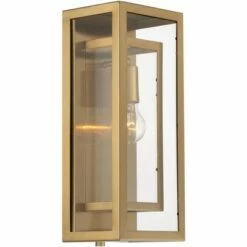 Possini Euro Design Modern Contemporary Glam Outdoor Wall Light Fixture Brass Metal 16 1/4" Clear Glass Panel Exterior House Porch -Outdoor Lighting Official Shop unnamed file 4449