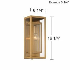 Possini Euro Design Modern Contemporary Glam Outdoor Wall Light Fixture Brass Metal 16 1/4" Clear Glass Panel Exterior House Porch -Outdoor Lighting Official Shop unnamed file 4451