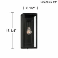 Possini Euro Design Modern Outdoor Wall Light Fixture Black Metal 16 1/2" Clear Glass for Exterior House Porch Patio Outside Deck -Outdoor Lighting Official Shop unnamed file 4477