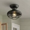 Franklin Iron Works Farmhouse Vintage Outdoor Ceiling Light Fixture Black 8 1/2" Open Metal Cage for Exterior House Porch Patio