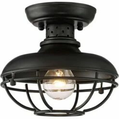 Franklin Iron Works Farmhouse Vintage Outdoor Ceiling Light Fixture Black 8 1/2" Open Metal Cage for Exterior House Porch Patio -Outdoor Lighting Official Shop unnamed file 4674