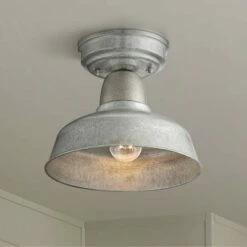 John Timberland Rustic Outdoor Ceiling Light Fixture Semi Flush Urban Barn Farmhouse Galvanized 10 1/4" for Porch Kitchen