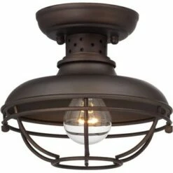 Franklin Iron Works Rustic Outdoor Ceiling Light Fixture Bronze 8 1/2" Caged for Exterior Entryway Porch -Outdoor Lighting Official Shop unnamed file 4712