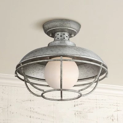 Franklin Iron Works Rustic Farmhouse Outdoor Ceiling Light Galvanized Steel Cage 12" White Glass Orb for Exterior House Porch 3 Franklin Iron Works Rustic Farmhouse Outdoor Ceiling Light Galvanized Steel Cage 12" White Glass Orb for Exterior House Porch