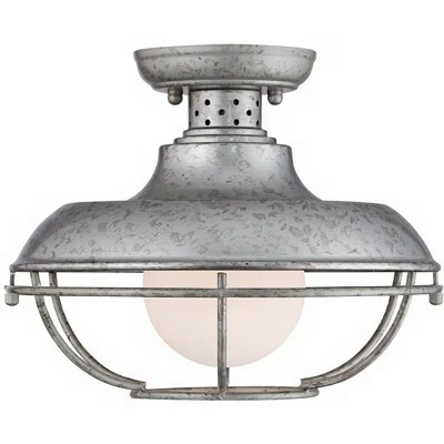 Franklin Iron Works Rustic Farmhouse Outdoor Ceiling Light Galvanized Steel Cage 12" White Glass Orb for Exterior House Porch 4 Franklin Iron Works Rustic Farmhouse Outdoor Ceiling Light Galvanized Steel Cage 12" White Glass Orb for Exterior House Porch - Image 2