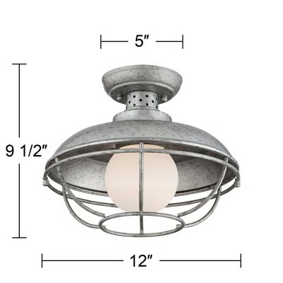 Franklin Iron Works Rustic Farmhouse Outdoor Ceiling Light Galvanized Steel Cage 12" White Glass Orb for Exterior House Porch 6 Franklin Iron Works Rustic Farmhouse Outdoor Ceiling Light Galvanized Steel Cage 12" White Glass Orb for Exterior House Porch - Image 4