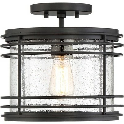 Possini Euro Design Modern Outdoor Ceiling Light Fixture Black Geometric 11" Clear Seedy Glass for Exterior House Porch Patio Deck 5 Possini Euro Design Modern Outdoor Ceiling Light Fixture Black Geometric 11" Clear Seedy Glass for Exterior House Porch Patio Deck - Image 3