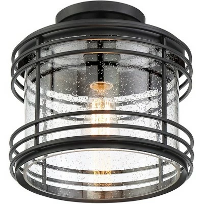 Possini Euro Design Modern Outdoor Ceiling Light Fixture Black Geometric 11" Clear Seedy Glass for Exterior House Porch Patio Deck 6 Possini Euro Design Modern Outdoor Ceiling Light Fixture Black Geometric 11" Clear Seedy Glass for Exterior House Porch Patio Deck - Image 4