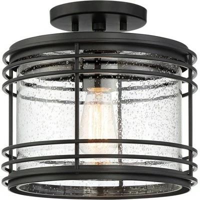 Possini Euro Design Modern Outdoor Ceiling Light Fixture Black Geometric 11" Clear Seedy Glass for Exterior House Porch Patio Deck 7 Possini Euro Design Modern Outdoor Ceiling Light Fixture Black Geometric 11" Clear Seedy Glass for Exterior House Porch Patio Deck - Image 5