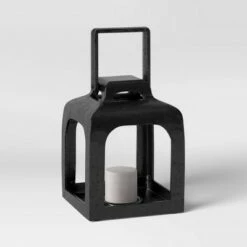 Smith & Hawken 6.5" x 5" Aluminum Cast Metal Pillar Outdoor Lantern Black - Smith & Hawken™