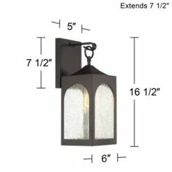 Possini Euro Design Modern Outdoor Wall Light Fixture Bronze Lantern 16 1/2" Seedy Glass for Exterior House Porch Patio Deck -Outdoor Lighting Official Shop unnamed file 488