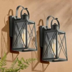 Outdoor Lighting Official Shop 11 2pk 12.5" Metal/Glass "X" Outdoor Lamps - LNC Rusty