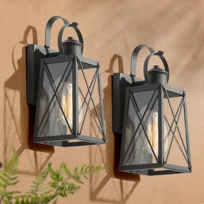 2pk 12.5" Metal/Glass "X" Outdoor Lamps - LNC Rusty 3 2pk 12.5" Metal/Glass "X" Outdoor Lamps - LNC Rusty