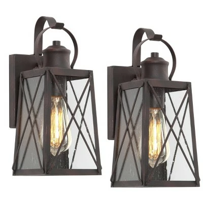 2pk 12.5" Metal/Glass "X" Outdoor Lamps - LNC Rusty 11 2pk 12.5" Metal/Glass "X" Outdoor Lamps - LNC Rusty - Image 9