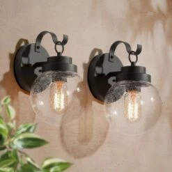 Outdoor Lighting Official Shop 9 2pk Metal/Glass Globe Outdoor Wall Lamps - LNC Black