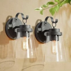 Outdoor Lighting Official Shop 7 2pk 10" Metal/Glass Outdoor Wall Lamps Black/Silver - LNC